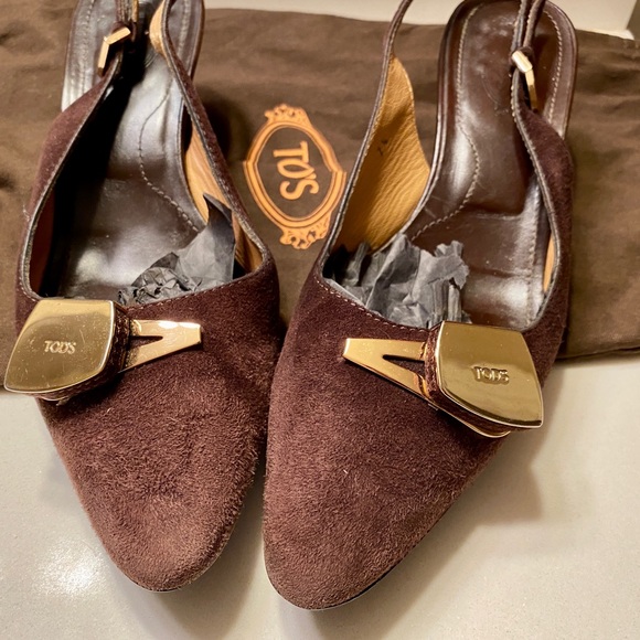 Tod's Suede Slingback Pumps in Brown - Picture 7 of 9